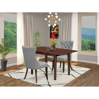 HomeStock 3-Pc Mahogany Finish Rectangular Solid Wood Top with Butterfly Leaf Dining Table Set