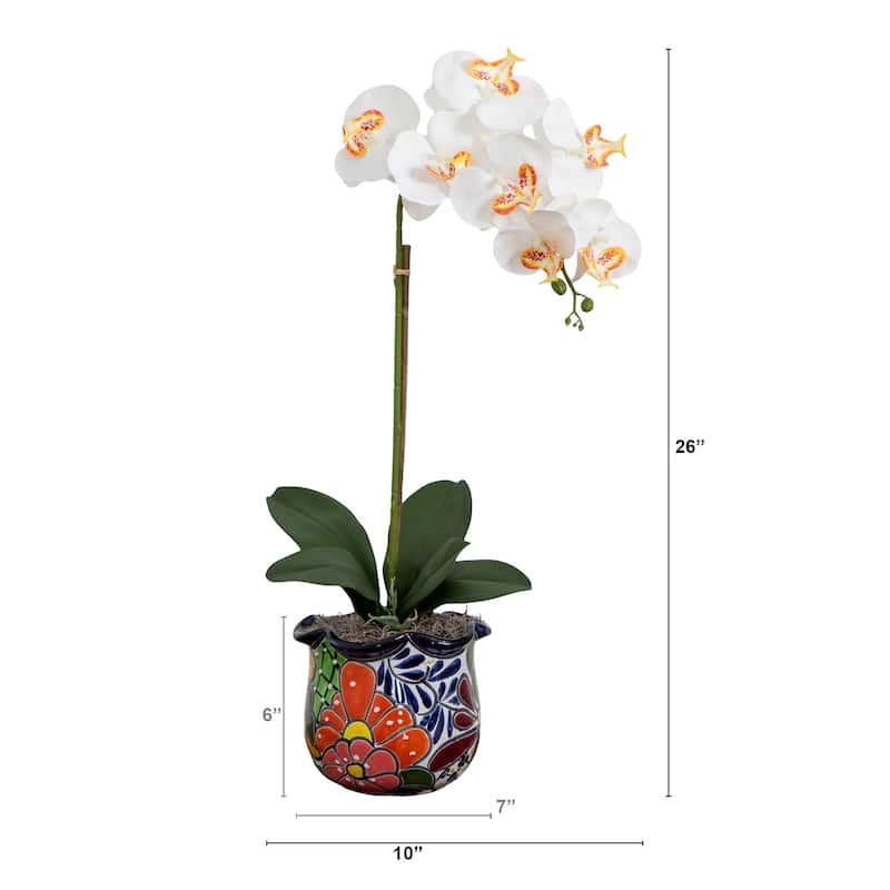 Orchid Artificial Floral Arrangement in Talavera Planter - 26"