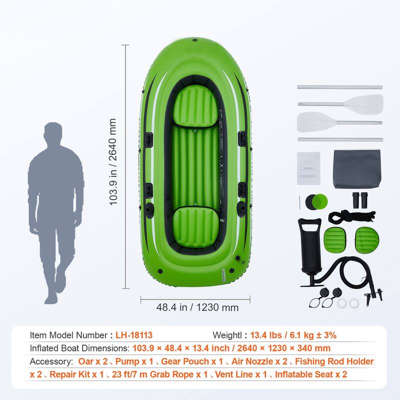Inflatable Boat, Inflatable Fishing Boat, Strong PVC Portable Boat Raft Kayak, 45.6" Aluminum Oars, High-Output Pump