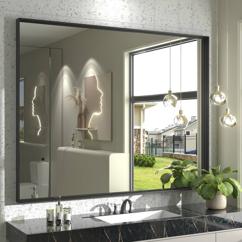Full Size Metal Frame Wall Mirror Black Tempered Glass for Bathroom - 36x40