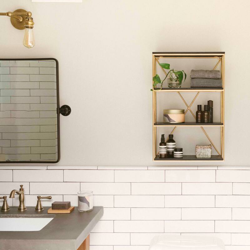 Wood and Iron Rectangle Wall Shelf
