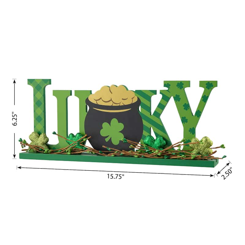 Glitzhome 16"L St. Patrick's Lucky Word Sign Table Decor