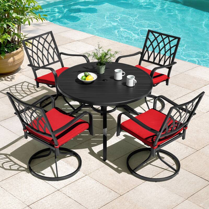 5PCS Patio Metal Dining Set with Umbrella Hole, All-Weather Design
