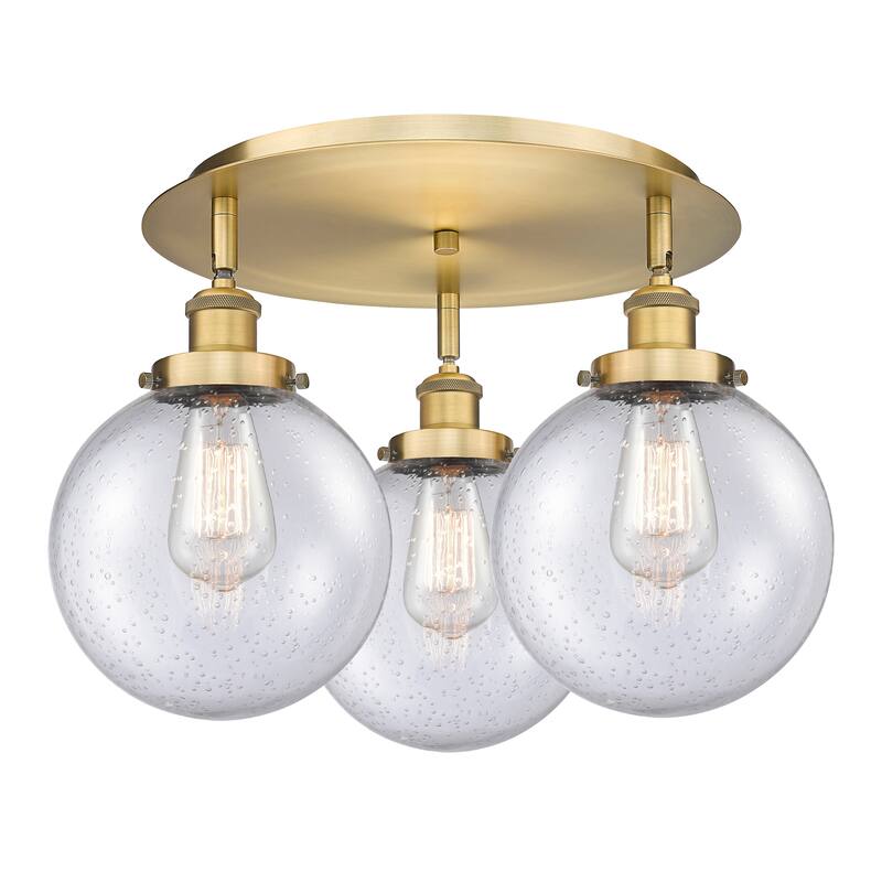 Innovations Lighting Canton - 3 Light 20" Flush Mount - Brushed Brass/Seedy
