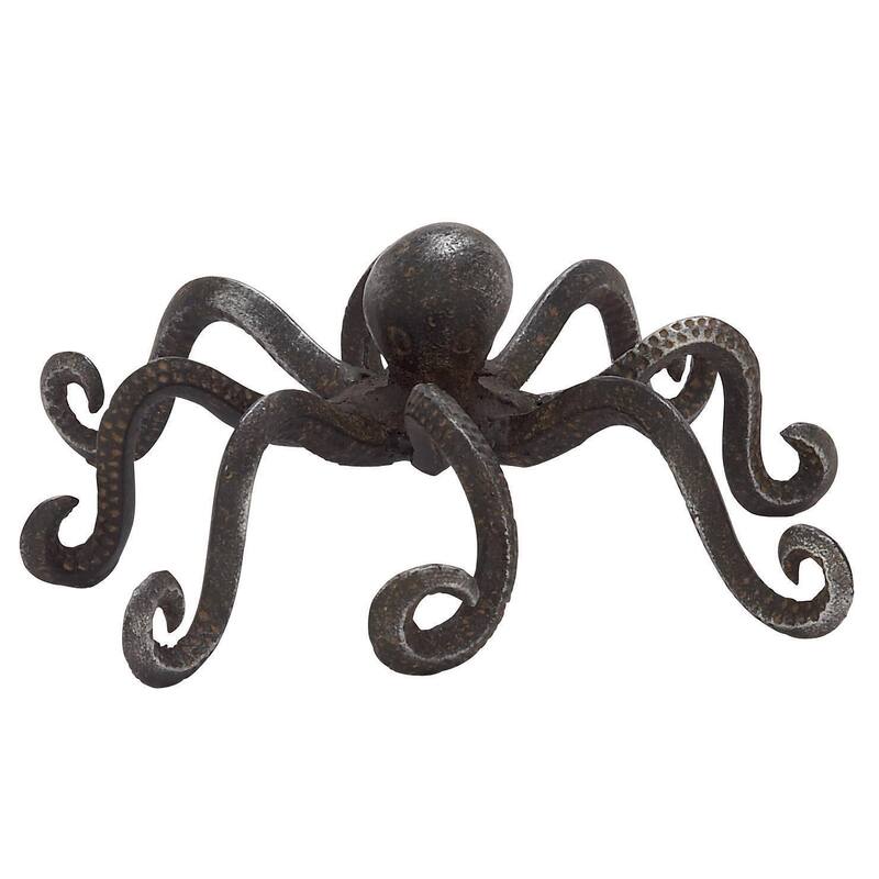 Metal Octopus Decorative Sculpture with Long Tentacles and Suctions Detailing - Black - Roche River Decor - Black