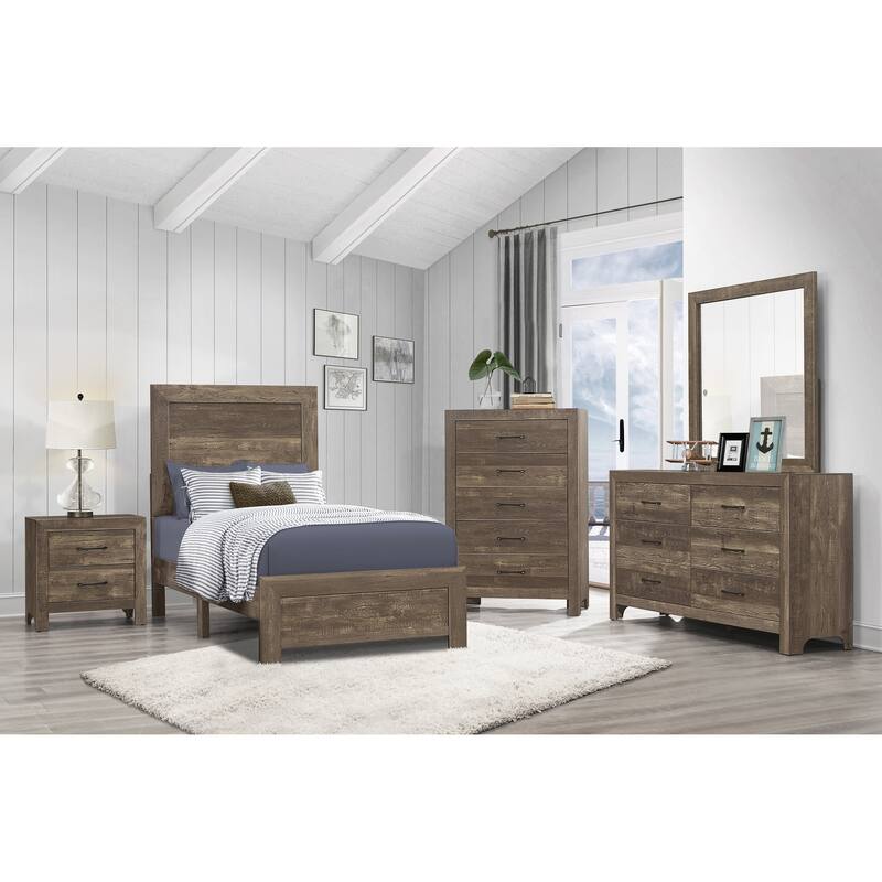 Twin Size Wood Panel Bed with Matching Footboard and Farmhouse Style
