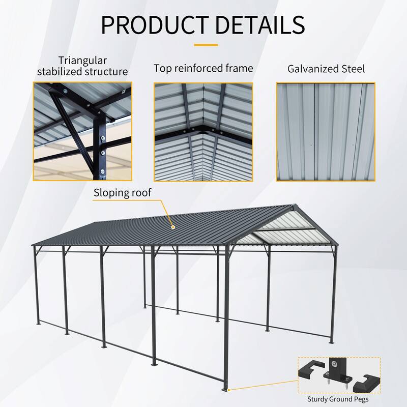 Industrial-Grade Galvanized Steel Carport‌ – Heavy-Duty Structure with 4 Angled Square Tube Supports & Corrosion-Resistant Roof