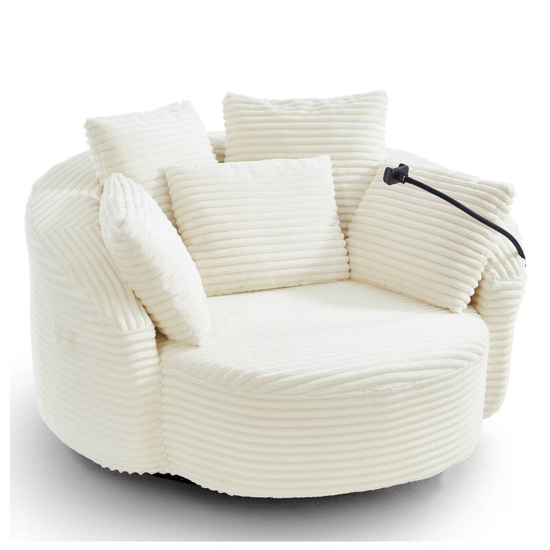 GDFStudio - 360° Swivel 55.9" Corduroy Upholstered Barrel Accent Chair