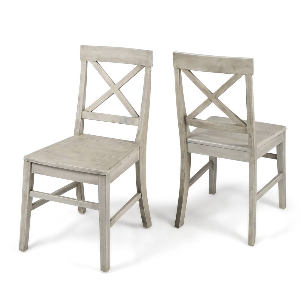 Ricks Dining Chair Set of 2, X Shape Back, Light Gray Acacia Wood Frame