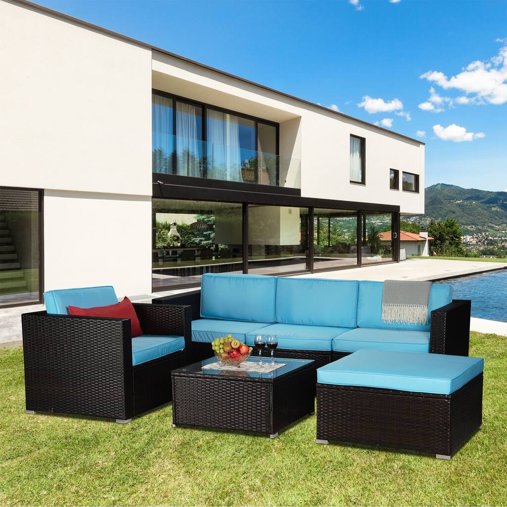 6 Piece Rattan Outdoor Patio PE Wicker Furniture Set