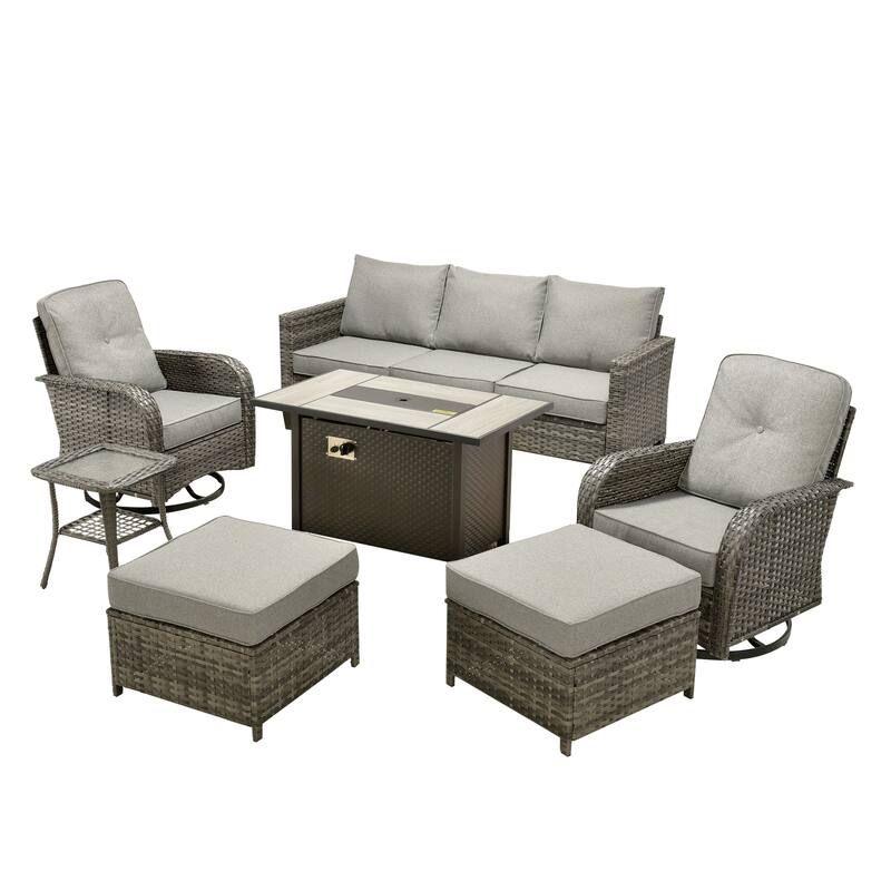 XIZZI 7-piece Outdoor Patio Furniture Set Wicker Chairs with Fire Table