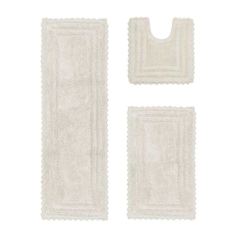 Better Trends Bath Rugs Set 100% Cotton Soft & Water Absorbent Tufted Bathroom Rug for Shower, Sink Bath Mats Lilly Crochet - 3 Piece Set (20" x 20" | 21" x 34" | 20" x 60") - Ivory