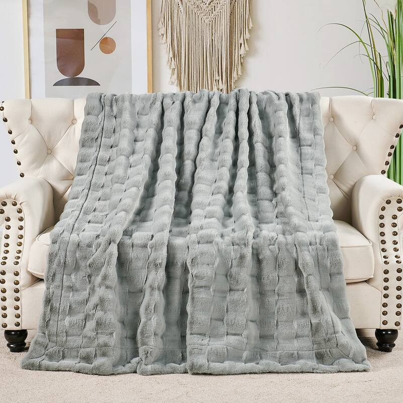Home Soft Things Brick Textured FauxFur Throw Decorative Blankets - 50" x 70" - Grey