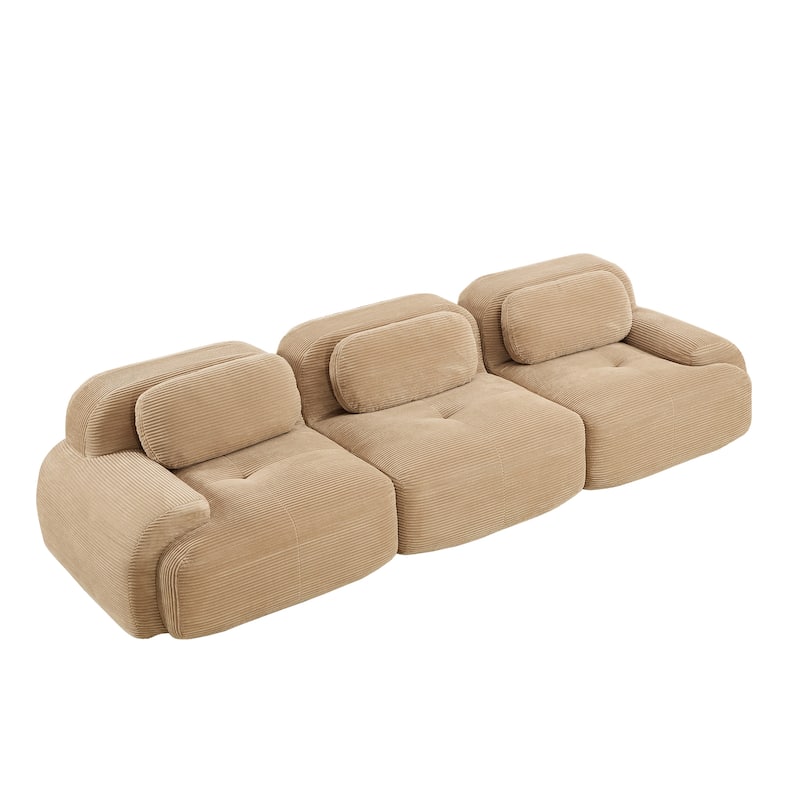 Anmytek Modern 3 Seat Modular Corduroy Sofa Camel No Assembly Sectional Couch