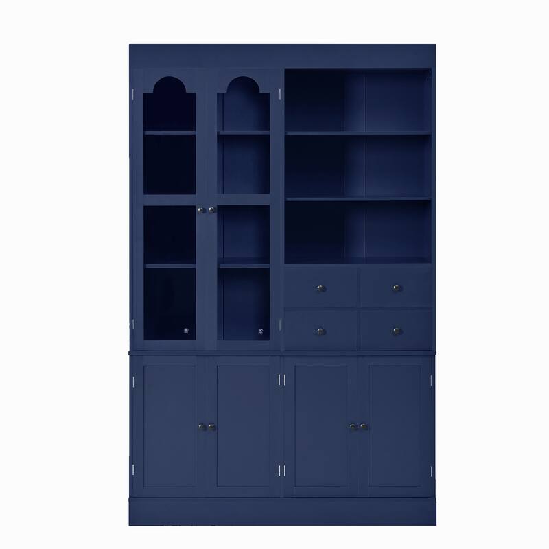 75" Freestanding Buffet with Hutch, Kitchen Pantry Cabinet with 4 Drawers, Door Shelves & Pull-Out Trays, Wood Storage Cupboard