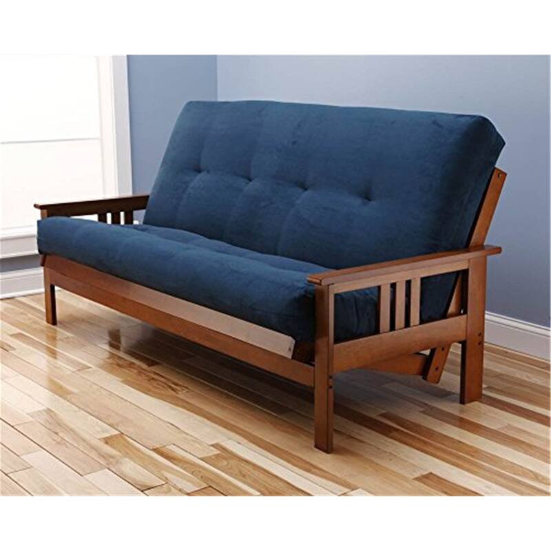 79 in. Barbados/Suede Navy Polyester Upholstered Full Size Futon Set with Mattress
