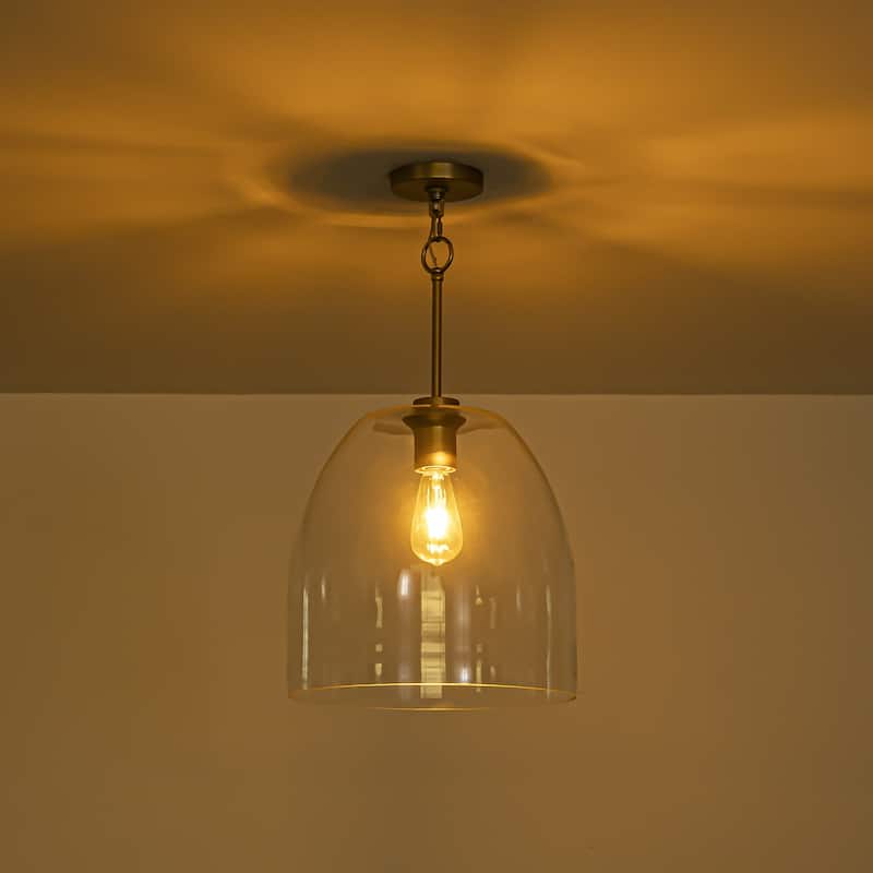 1-Light 14.6" Modern Brushed Brass Bell-Shaped Dome Clear Glass Pendant Light for Kitchen Island
