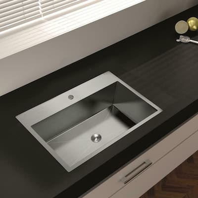 33" Stainless Steel Drop-in Kitchen Sink, Single Bowl Topmount Sink - 33" X 22"