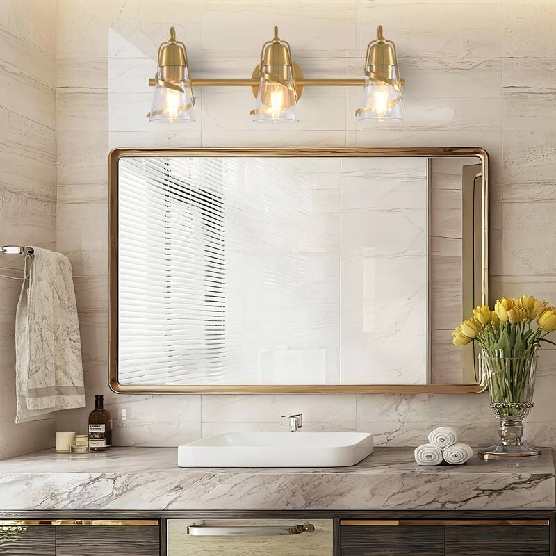 Parrot Uncle 24" Modern Gold 3-Light Seeded Glass Vanity Light Wall Sconce