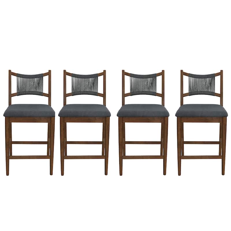 Christopher Knight Home - Arno Mid-Century Modern Upholstered Counter Stool with Rope Back and Solid Wood Frame Set - 21"W