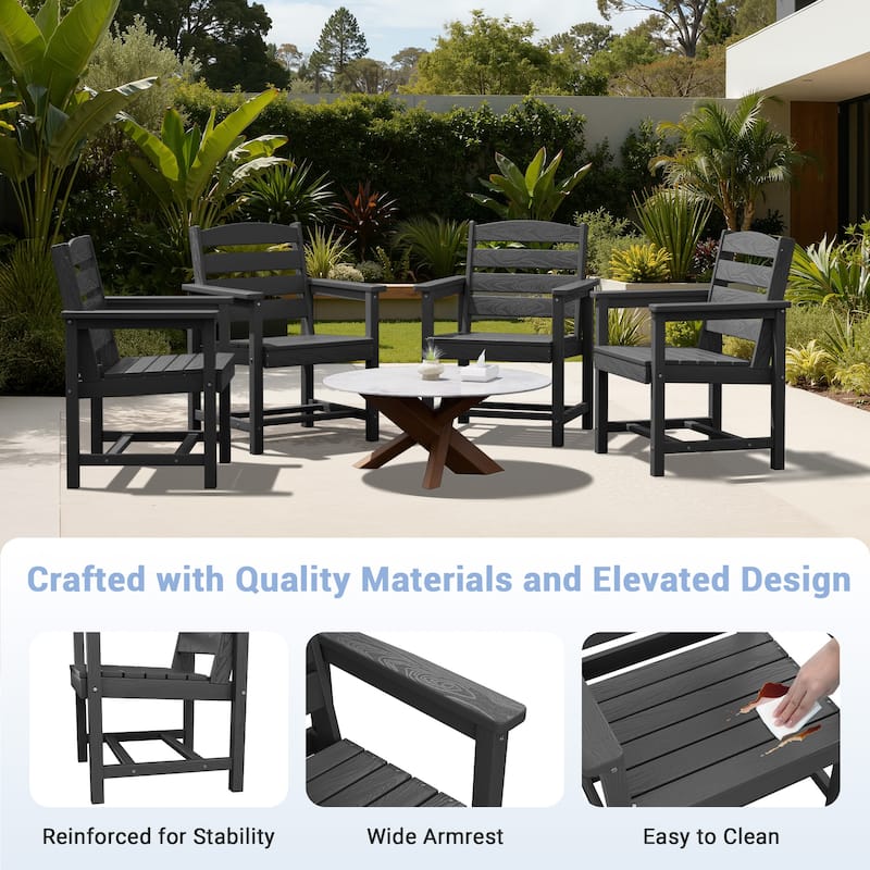 6-Piece HDPE Outdoor Dining Table Sets with Umbrella Hole - 1-Table 4-Chairs-1-Bench