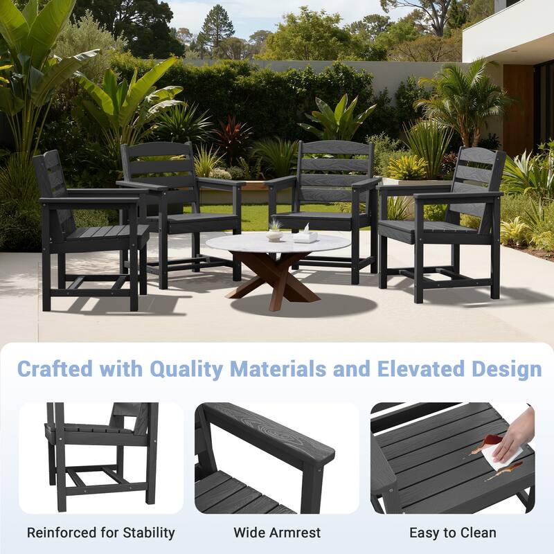 7-Piece HDPE Outdoor Dining Table Sets with Umbrella Hole - 1-Table 6-Chairs