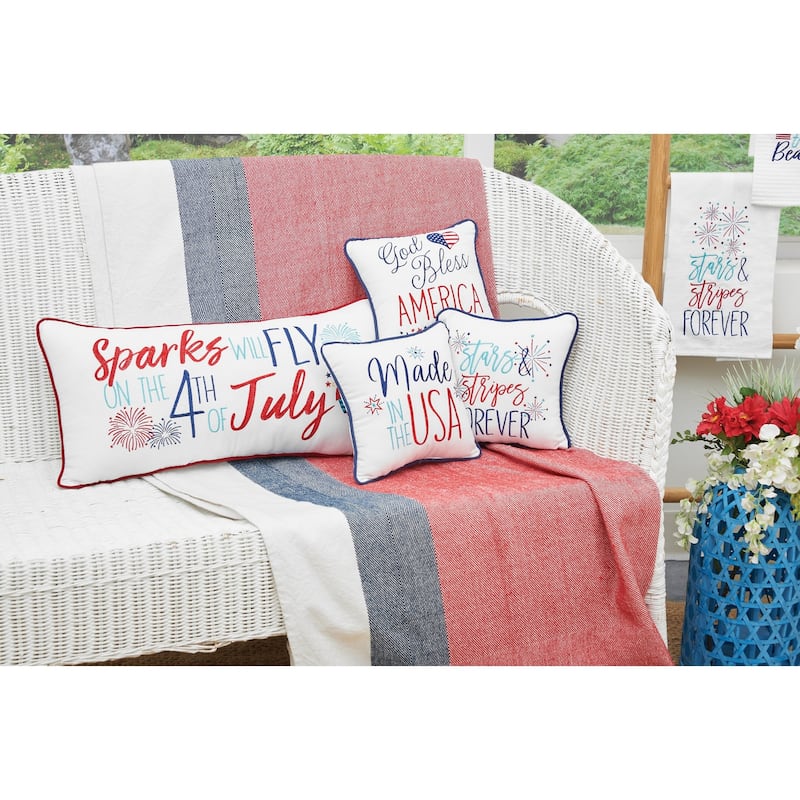 10" x 10" God Bless America Americana July 4th Embroidered Throw Pillow