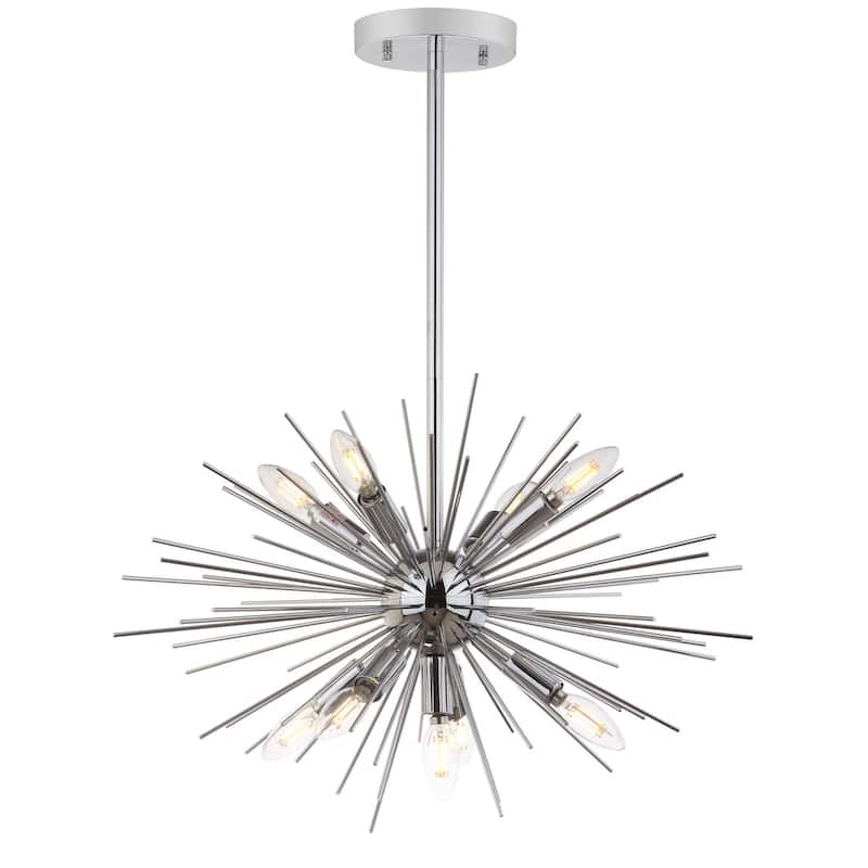 SAFAVIEH Lighting Annechien Silver Sunburst 9-Light Led Adjustable Pendant - 23.5" W x 23.5" D x 17-47" H - 24Wx24Dx47H