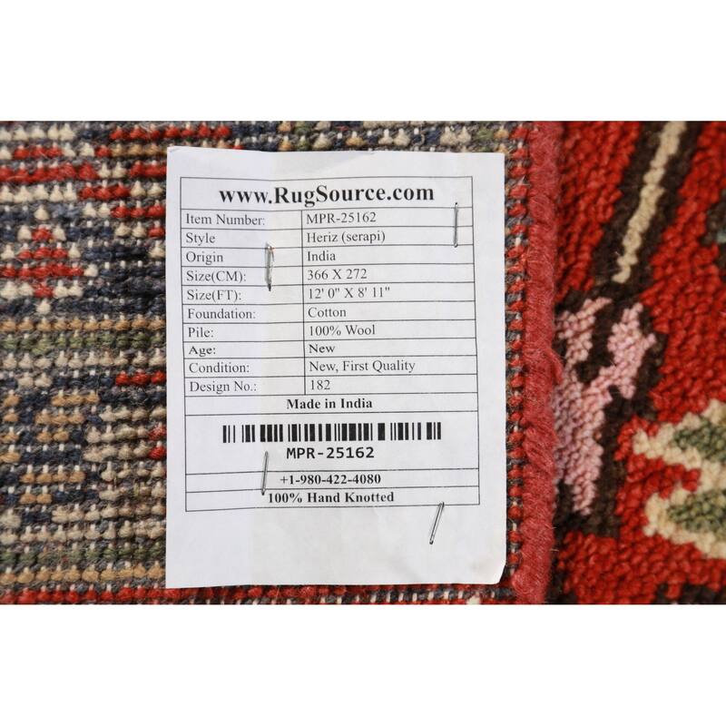 Geometric Heriz Serapi Oriental Area Rug Handmade Orange Wool Carpet - 8'11" x 12'0"