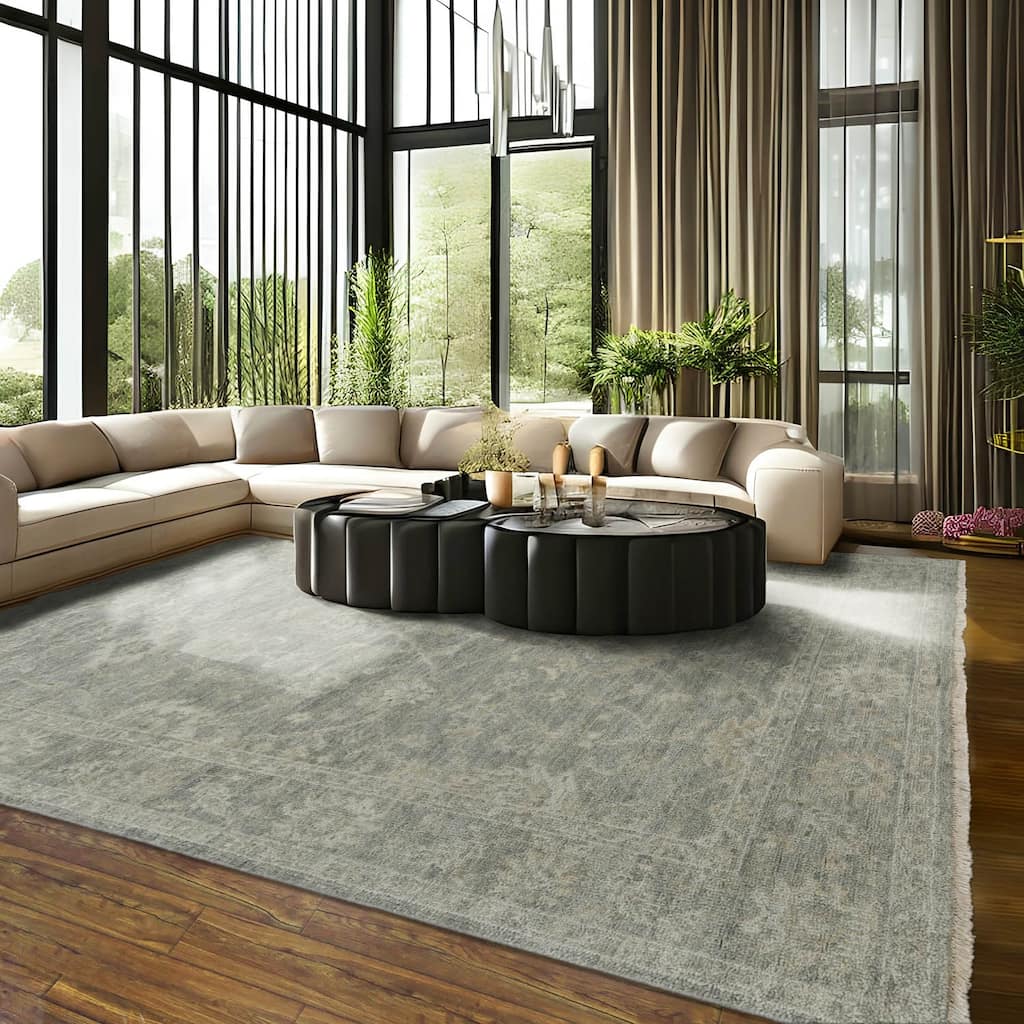 LoomBloom Graphite Traditional Oriental Hand Knotted Wool Rug - 7' 4'' x 9' 9''