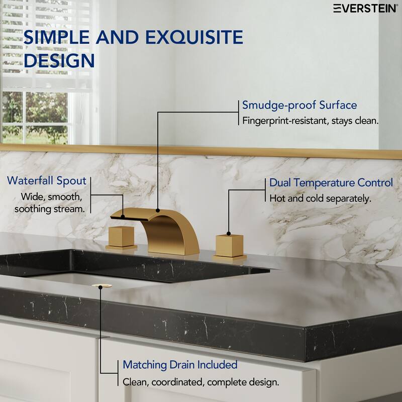 Widespread Bathroom Faucet 3 Hole, Double Handle Waterfall Bathroom Sink Faucet with Drain Assembly