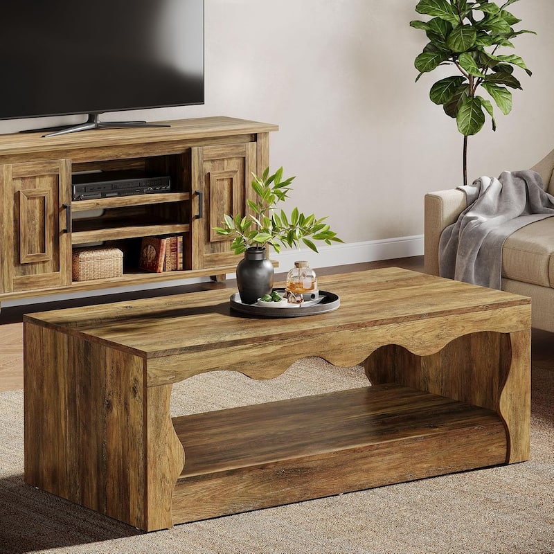 47-Inch 2-Tier Coffee Table, Farmhouse Center Tables for Living Room - Brown