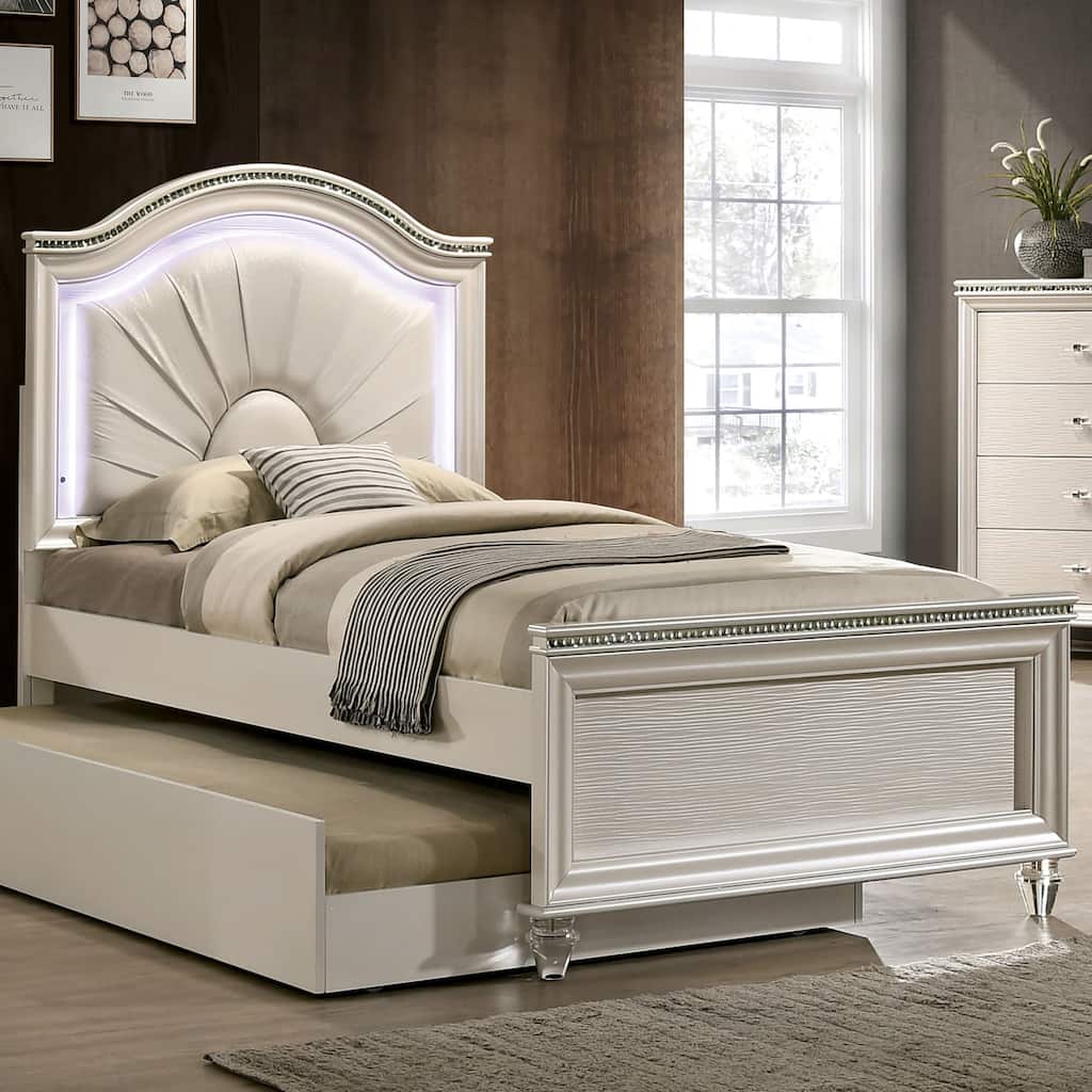 Silver Orchid Avery Glam Pearl White Upholstered Panel Bed