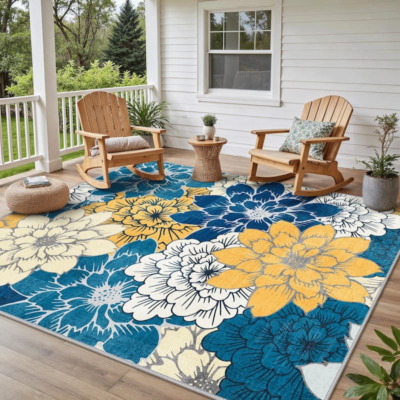 Mcow Vintage Floral Breeze Collection Washable Area Rug