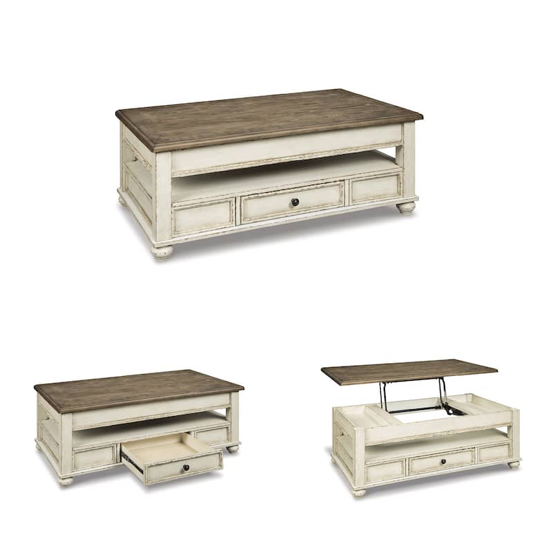 Realyn White/Brown Traditional Lift Top Cocktail Table