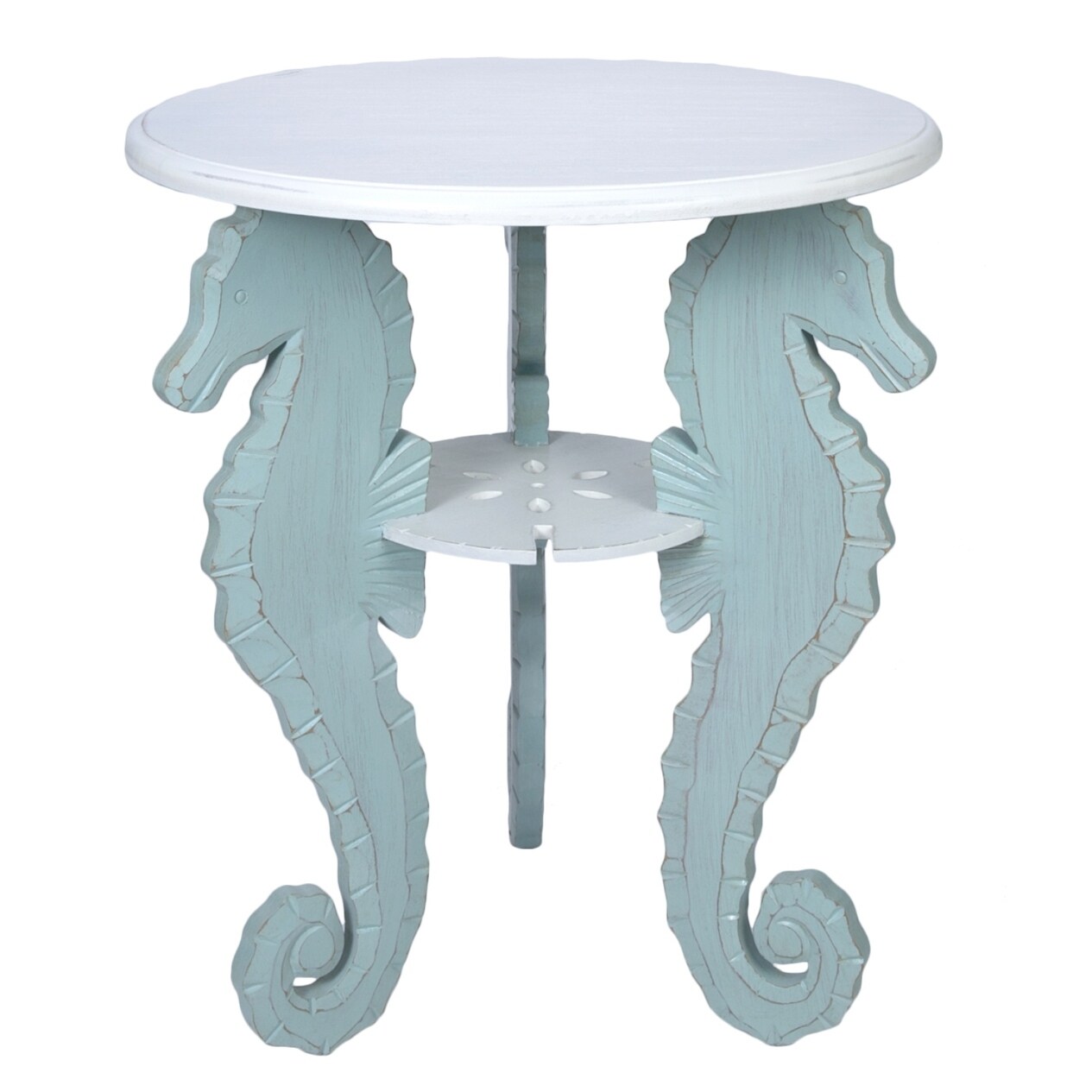 Shop Triple Seahorses Blue And White Accent Side Table Round 24 X
