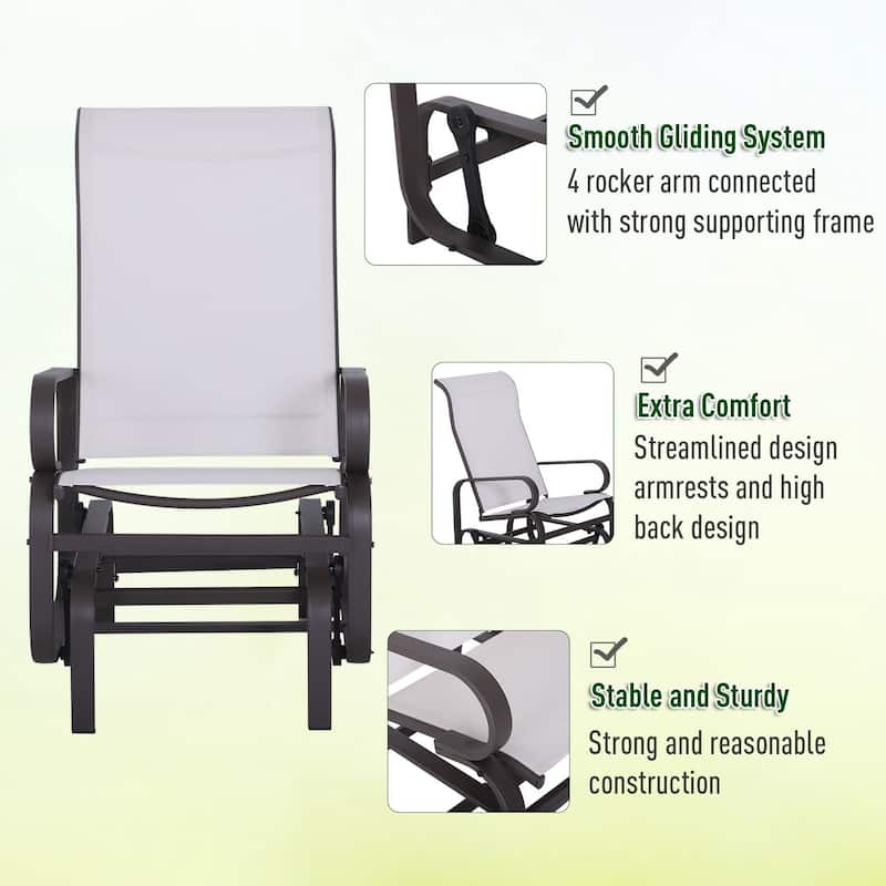 Outsunny Single Glider Patio Swing Rocking Chair with Breathable Mesh, Smooth Arms for Backyard, Garden, Lawn