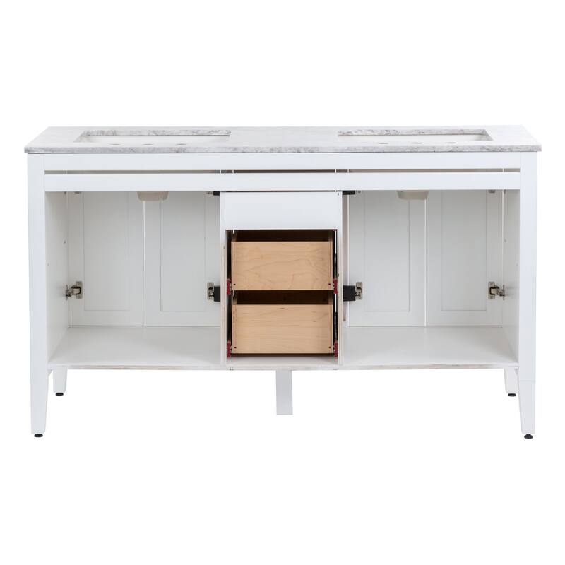 Cartland 61" Double-Sink Bathroom Vanity With 2 Cabinets, 3 Drawers, and Sink Top