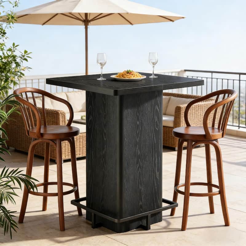 Home Office Table Bar Table, Dining Table for 2-4 People, Pub Table Kitchen Table with Pedestal Base and Footrest