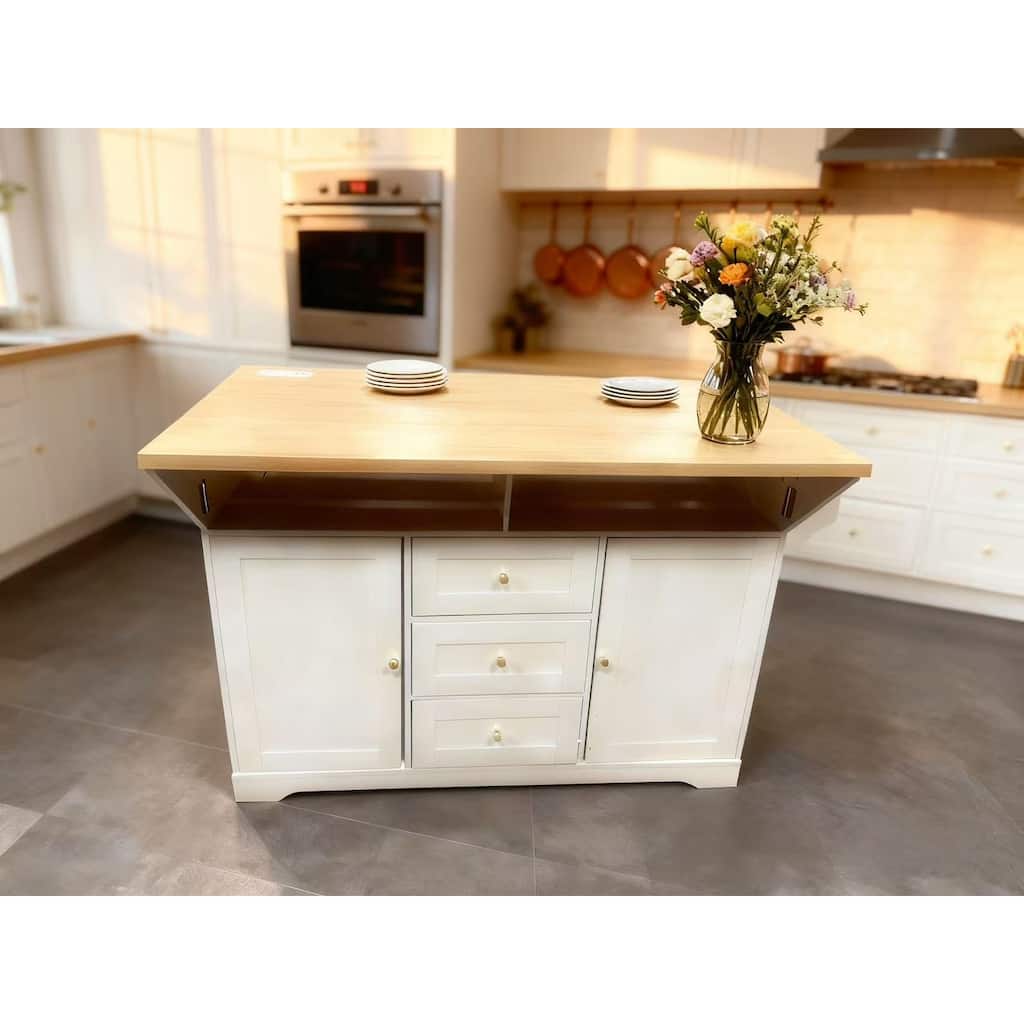 GDFStudio - Weston Modern Extendable Kitchen Island Cart with Outlet and Storage Drawers