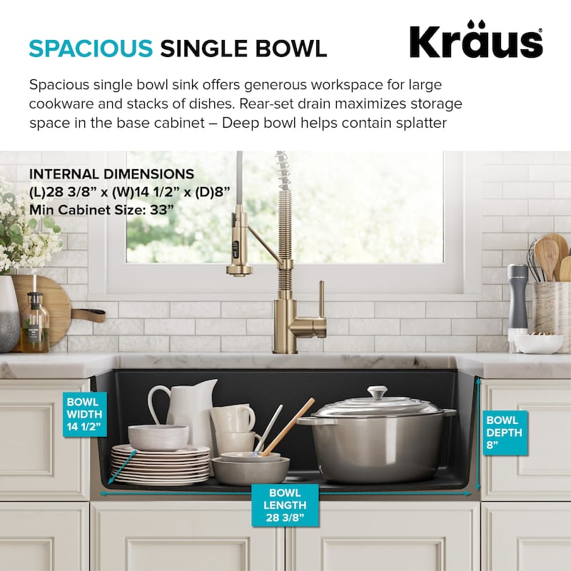 KRAUS Granite Black Onyx 31 inch 1-Bowl Undermount Kitchen Sink