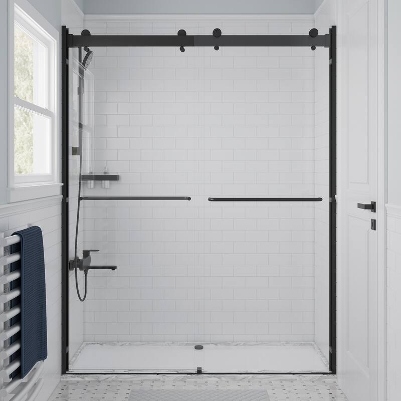 Seawin Verona Light Bypass Frameless Sliding Glass Shower Door 44 - 48 in. W x 76 in. H 1/4 in. (6 mm) Clear Tempered Glass - Matte Black