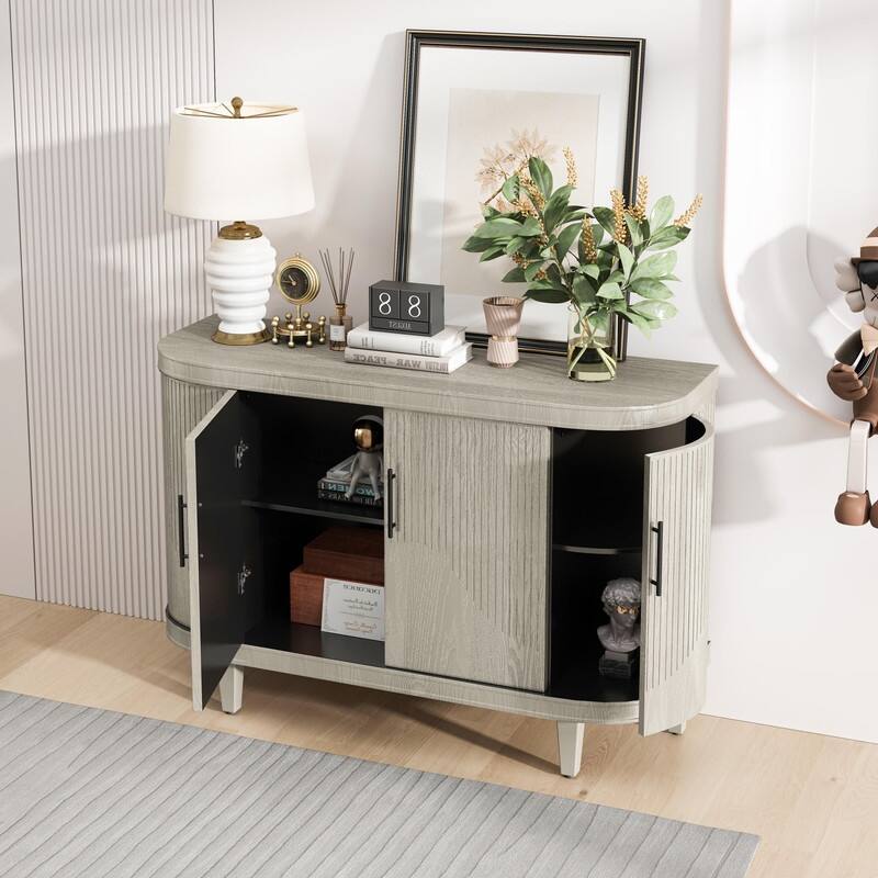 47.24" Modern Curved Sideboard Wooden Storage Cabinet with Adjustable Shelves for Home Organization