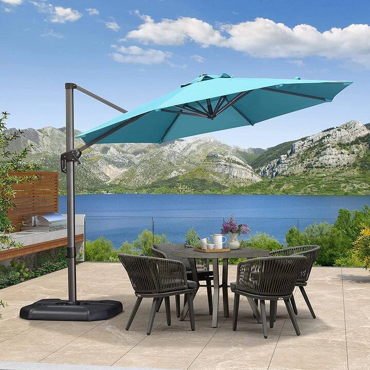 PURPLE LEAF 10 ft 360 Degree Rotation Patio Umbrella With Base - Blue