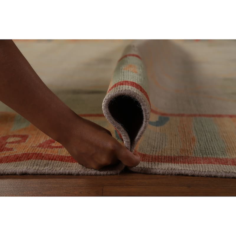 Hand Knotted Oriental 100% Wool Carpet Transitional Geometric Beige & Ivories Oushak Area Rug - 9' 1'' X 8' 0''