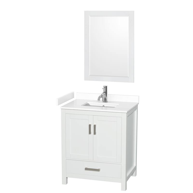 Sheffield Single Bathroom Vanity Set, Cultured Top, 24-Inch Mirror - 30-Inch Single - White, White Cultured Marble Top, Chrome Trim