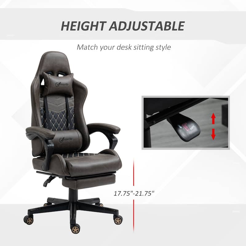 Brown PU Leather 360° Swivel Racing Gaming Recliner with Footrest, Headrest, Lumbar Support, Adjustable Height