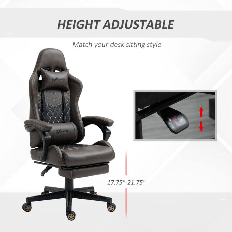 PU Leather Racing Gaming Chair with Footrest, 130° Recline and Lumbar Support