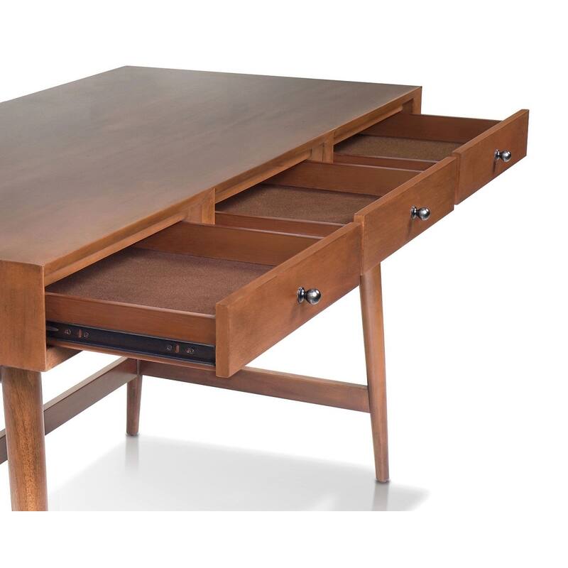 Alpine Furniture Flynn 52" W 3 Drawer Writing Desk, Chestnut