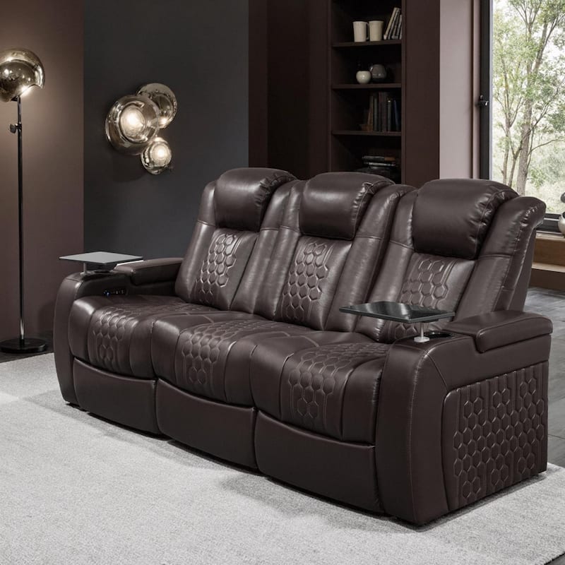 Roomfitters 86.6" Power Recliner 3-Piece Set, Top-Grain Nappa Leather, 34-Color RGB LED & USB-C Charging, Coffee - Coffee